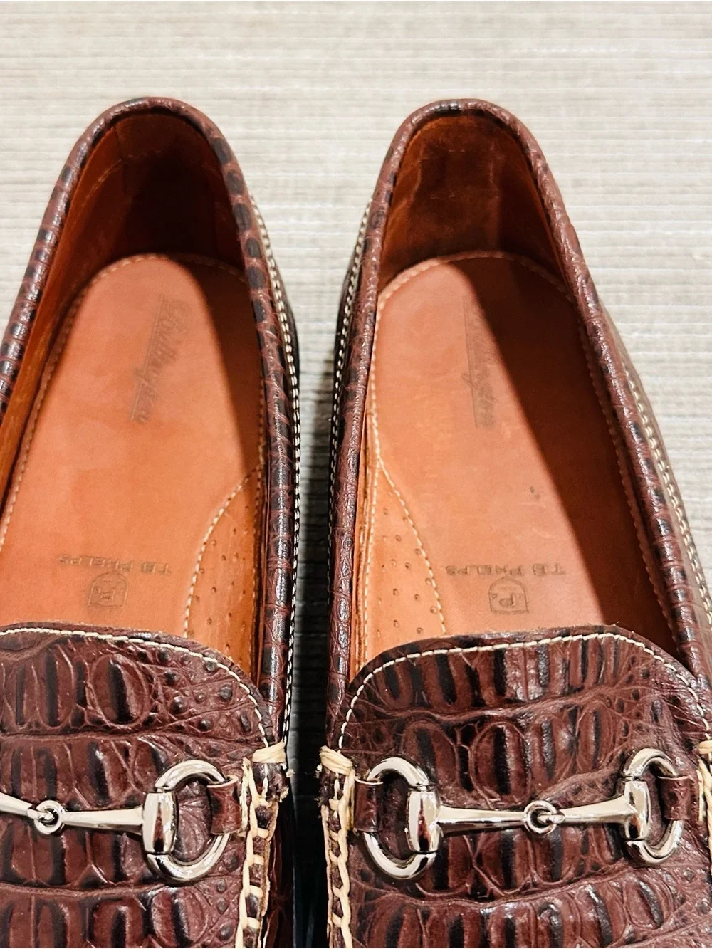 TB Phelps Bullington Men Brown Croco Leather Horsebit Driver Shoes Size 9,5 M